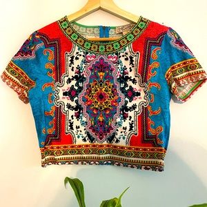 Flying Tomato Colorful Crop Top with Zippered Back